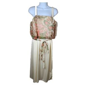Vintage 70s Blouson Dress Womens Size S Ivory Pink Floral Grecian Disco